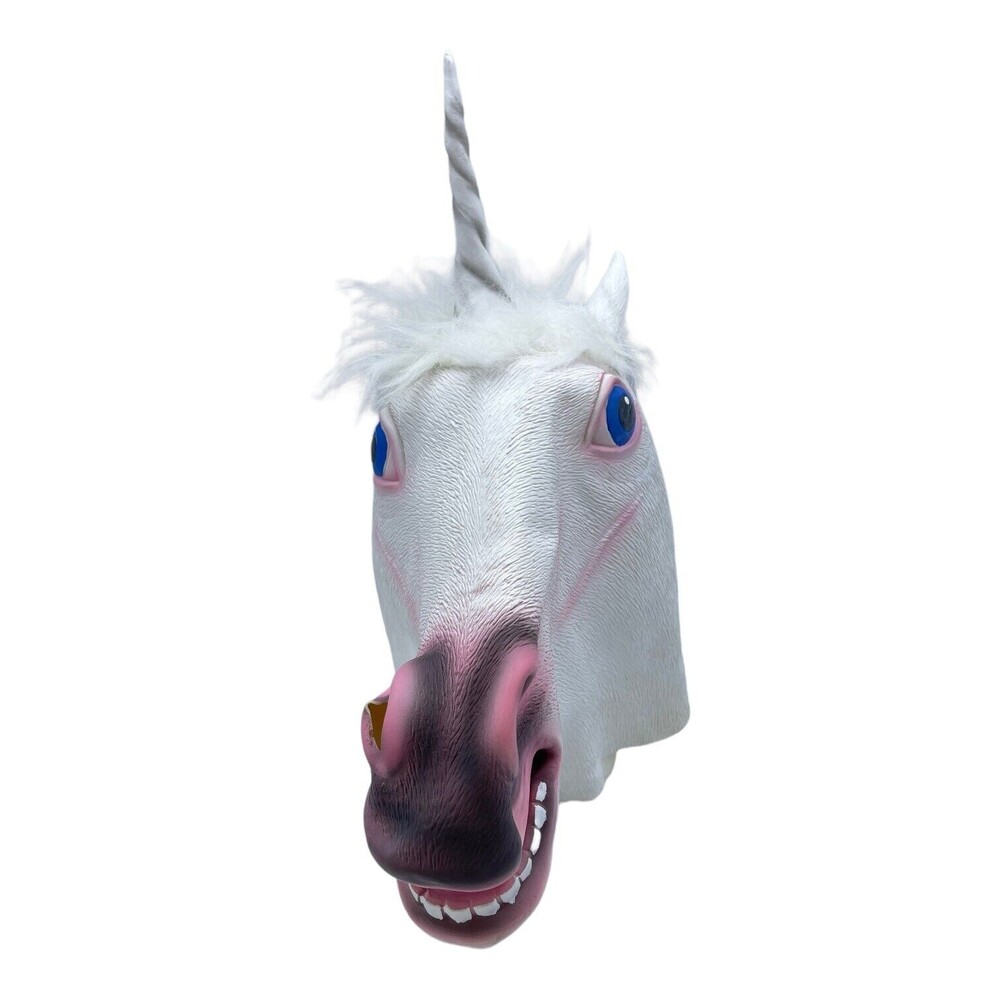 Unicorn Mask Halloween Costume White Magical Creature Rubber Mask For Adults